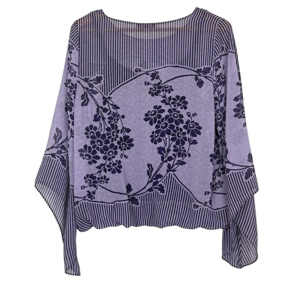 Alfani Floral Print Cami Shell Top Sz Medium Bubble Hem Angel Sleeve Jewel Neck - Picture 7 of 12